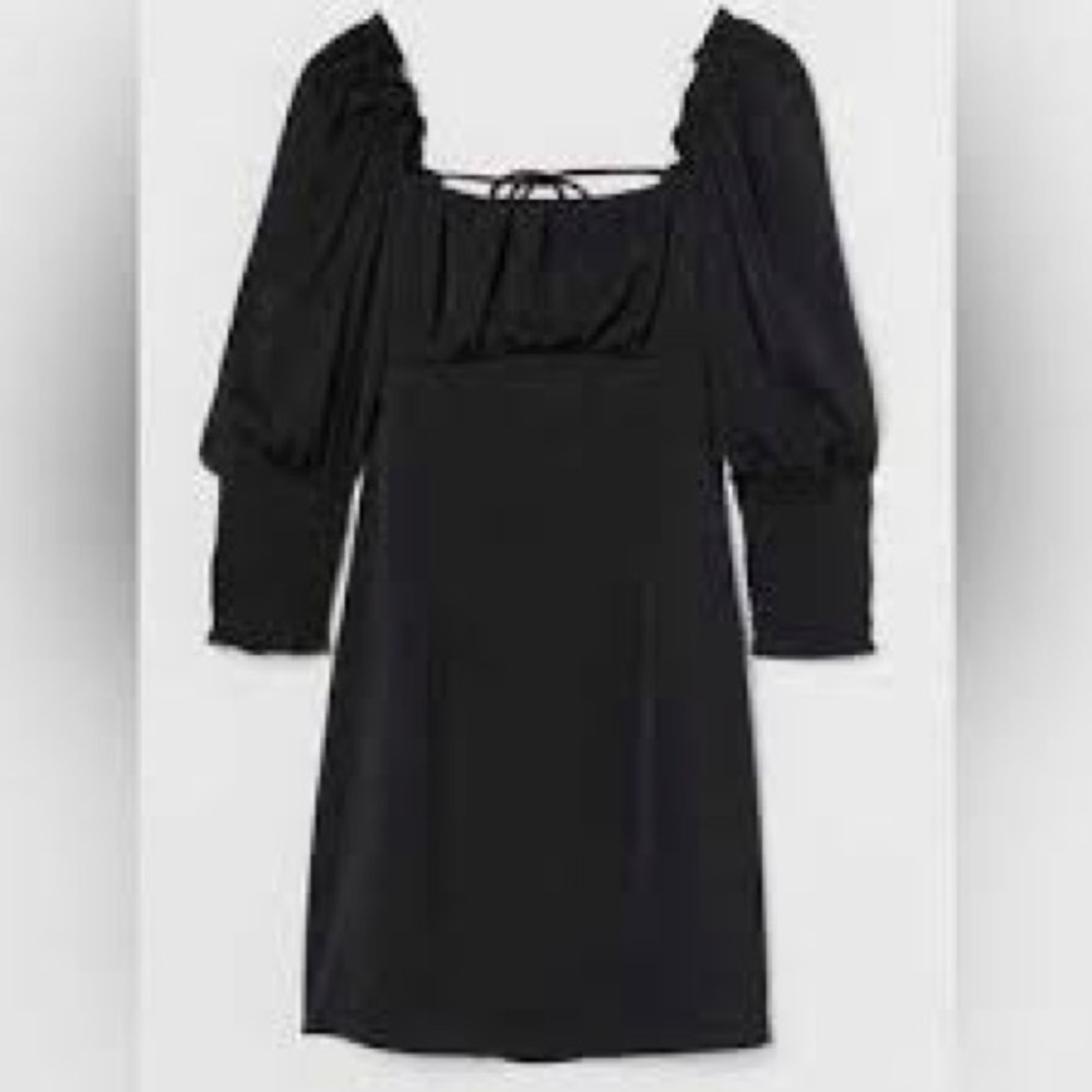 H&M Black Mini Dress with Puff Sleeves